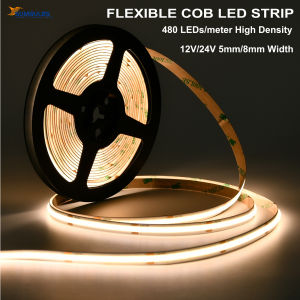 Listed COB LED Strip Light 480 LEDs/m High Density Flexible Tape Ribbon 3000K-6500K Red/Blue/Green RA90 Led Lights DC12V 24V