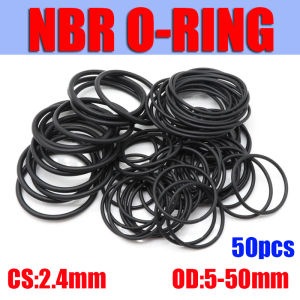 50pc NBR O Ring Seal Gasket Thickness CS 2.4mm OD 5~50mm Nitrile Butadiene Rubber Spacer Oil Resistance Washer Round Shape Black