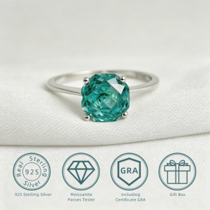 2ct 8*8mm Octagon Rose Cut Blue Green Moissanite Solitaire Ring 925 Sterling Silver Jewelry Gift for Women with