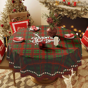 YINSHANG | Waterproof Wash-free Christmas Checkered Tablecloth for Round Tables