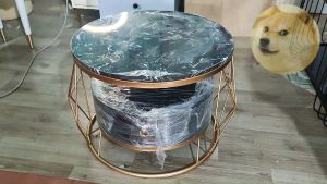 Bàn Trà Sofa Bàn Trà Mặt Đá Tròn Khung Kim Cương Chân Sắt Hai Tầng Tủ Chứa Đồ Cafe Phòng Khách