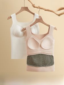 miiow | Thickened Fleece Womens Warm Vest Autumn Winter With Chest Pad Integrated Bra Strap Indoor Wear Underwear V-neck Polyester Fiber