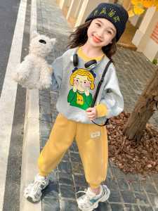 Bộ Đồ Trẻ Em Mùa Thu Phong Cách Mới Áo Nỉ Hoạt Hình Bé Gái Quần Dài Thường Ngày Bộ Đồ Hai Mảnh Bằng Cotton Dài Tay Cổ Tròn