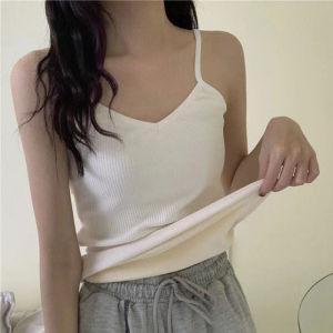 FINETOO | FINETOO Womens Warm Tank Tops Vest Seamless Velvet Winter Sleeveless Slim Thermal Sling Underwear Keep Warm Elastic Lingere Top