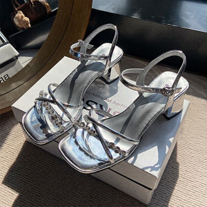 YX | French Style Rhinestone Sandals Coarse Heels