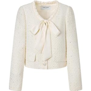 TAMMY TANGS | Sugar Power 2025 Autumn New Style Short Outerwear Womens Fashion Satin Mixed Weave Pearl Button Glittering V-neck Coat