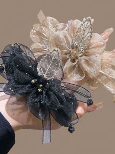 Elegant Floral Net Hair Accessories Womens Hair Ties Elastic Hair Bands Hair Ropes for Styling And Decoration 2025 New Style