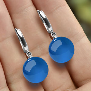 Retro Agate Silver S925 Ice Type Blue Jade Drop Earrings Womens Fashion Jewelry  out Ethnic Style Ear Cuffs