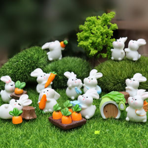 Miniature Rabbit House Model Cartoon Realistic Rabbit Doll Micro Landscape Decorations Carrot House Blind Box Toys Desktop Decor