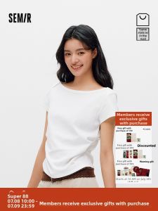 Semir | Short Sleeve Slim Fit Off-Shoulder Pleated T-shirt