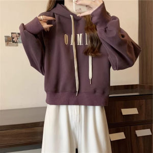 Short Sleeveless Hoodie Women Spring Autumn Thin Korean Style Loose Long Sleeve Embroidered Sweatshirt Fashionable Student Top