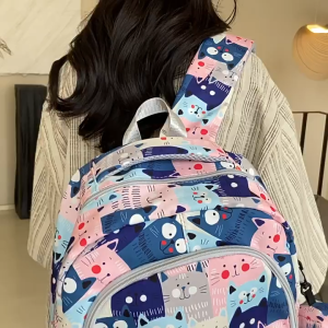 กระเป๋าเป้สะพายหลังกราฟฟิตี้กระเป๋านักเรียนผู้หญิงการพักผ่อนกลางแจ้งกระเป๋าสะพายเดินทางไม่มีจี้ 17Inch