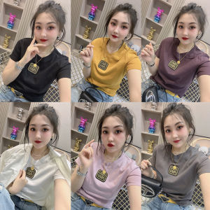 Womens Casual round Neck Short Sleeve T-shirt 2024 Autumn Fashion Design Slim Fit Versatile Base Shirt Top Print Style