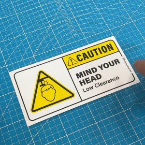 Caution Mind Your Head. Low Clearance. Sticker Sign Signage Warning Safety. Watch Your Head. Overhead Low Ceiling.