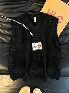 CHENMU | Mens Black V-neck Striped Sleeveless Vest Summer Sporty