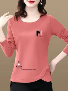 Slim Fit Pure Cotton Long Sleeve round Neck T-Shirt Womens Base Shirt Spring 2024 Fashionable Versatile Printed Top
