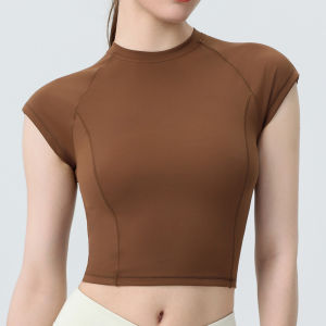 เสื้อครอปสำหรับผู้หญิงเสื้อนอกวิ่งกีฬาระบายอากาศเสื้อโยคะเสื้อยืดออกกำลังกาย