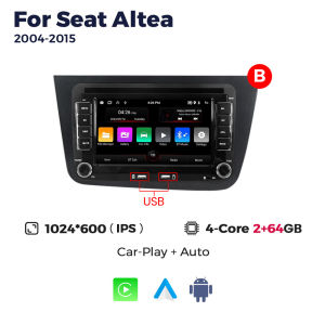 Android 15 Car Radio For Seat Altea 2004-2015/Toledo 2004-2009 Multimedia Player CarPlay GPS 2 Din Navigation Stereo Head Unit