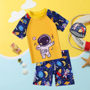 Summer Set Cartoon Print Kids Boys Swimwear Childrens Swimsuit  Surfing Suit Swimming Clothes For Boy Beachwear with Hat