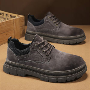 Leather Work Boots Mens Low Top Martin Boots Retro Unbreakable Large Yellow Boots Labor Protection Work Shoes Casual Style