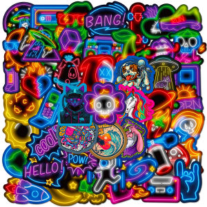 50PCS Cool Neon Cartoon Graffiti Stickers Phone Guitar Laptop Notebook Suitcase Cup Waterproof Sticker Decals Kids Toys Gift