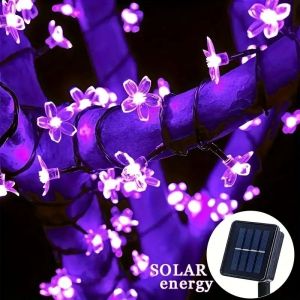Solar Cherry String Light Sakura Garlands 5M/7M/12M Peach Flower LED Night Lamp For Wedding Party Garden Christmas Outdoor Decor