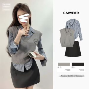 Early Autumn Korean Style Three Piece Set Beautiful Salt Series Womens Fashion Casual Wear Short Sleeve Long Pants Striped Pattern