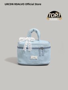 URCDN RDALVO | Túi Đựng Mỹ Phẩm Di Động Màu Denim Xanh Viền Ren