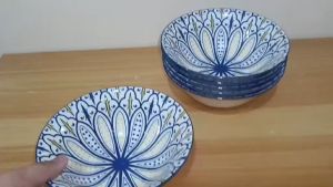 PORCELAIN PALACE MOROCCAN BLUE & YELLOW PALETTE SOUP BOWL SIZE 6 INCHES DIAMETER 1.7 INCHES HEIGHT / MICROWAVE SAFE