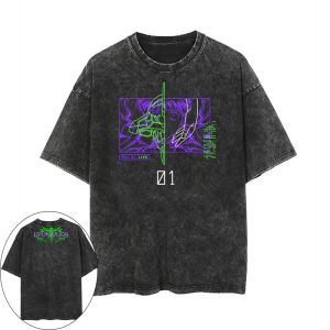 Bandai | 2026 Summer Fashion New New Century Evangelion EVA First Generation Mech Outdoor T-shirt Y2K Harajuku Washed Short Sleeve