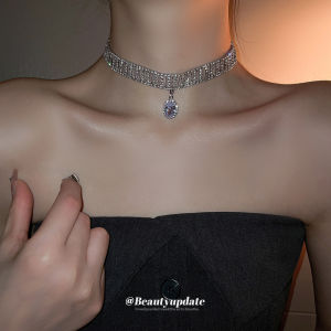 Rhinestone Zircon Geometric Water Drop Necklace Fashion Cold Style Pendant Necklace Fancy Super Shiny Dress Easiest for Match Accessories