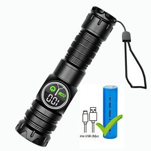 ไฟฉาย LED สปอตไลท์ส่องสว่างระยะไกลแบบชาร์จได้ พร้อมไฟ COB ด้านข้าง ไฟฉายยุทธวิธี กันน้ำ ซูมได้ ใช้กลางแจ้ง