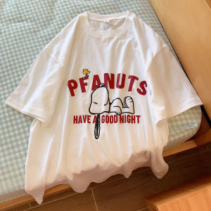 Influencer Picks Snoopy Summer Purified Cotton Pajamas Womens round Neck Short Sleeve Trousers Suit Cartoon Can Be Outerwear Homewear