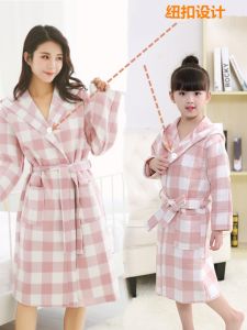 Pure Cotton Bathrobe for Kids with Cap Three-Layer Gauze Absorbent Quick-Drying Swimming Shower Robe Autumn Winter Nightgown