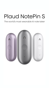 [Official] Plaud NotePin S Wearable AI Voice Recorder Smart Transcription and Summarization w/ Tactile Record Button Lanyard and Wristband Included (New Version)