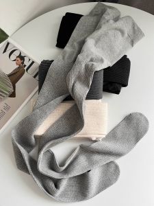 Tall Long Retro Wide Striped Smoky Gray Pantyhose Womens Autumn and Winter Medium Thick Section Show Thin Black Stockings