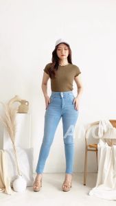 Celana Panjang Highwaist Skinny Sobek Lutut - Celana Skinny HW YOUNG One Ripped - Celana Panjang Highwaist Wanita Jeans Hw Skinny Denim Melar