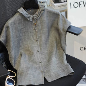 Áo Sơ Mi Vải Lanh Tay Ngắn Thanh Lịch Mùa Hè 2025 Cổ Viền Một Nút Thiết Kế Cao Cấp Phong Cách Hàn Quốc Dành Cho Nữ