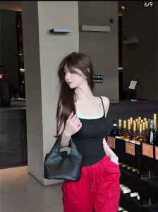 Womens official genuine contrast color stitching fake two-piece double shoulder strap halter neck camisole female beauty suspenders chest pad