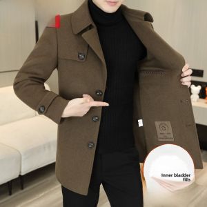HENGYUANXIANG | Double-Faced Woolen Mens Jacket With Tie And Down Inner Fashionable Urban Style Warmth And Long Sleeves For Autumn Winter