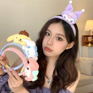 New Sanrio Kawaii Cartoon Headband Melody Cinnamoroll Face Wash Hairband Cute Kuromi Headdress Children Hairpin Girl Accessories