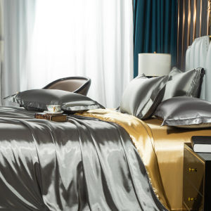 Silk-Like Ice Fabric Bedding Set Summer Lightweight Air Conditioning Luxury Silver Grey Single Color Breathable Sleep Comforter Cover