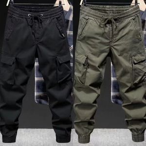 Mens Tactical Pants Military Green Cargo Joggers Elastic Ankle Outdoor Hiking Cargo Pants Casual Streetwear Loose Fit Trousers