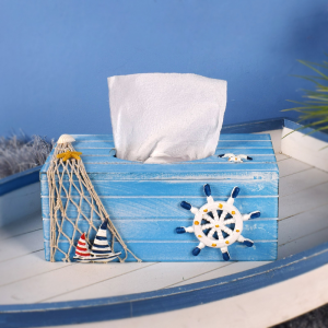 Mediterranean Wooden Blue Tissue Box Home Decorations and Accessories Ocean Style Creative Tissue Box Coffee Shop Restaurant