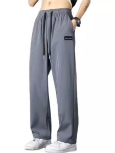 Plain Loose Breathable Mesh Cloth Elastic Waist Straight Pants M-5XL