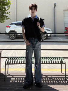 Fashion Mens Outfit T-Shirt Jeans Set Thin High Waist Flared