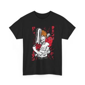 Bandai | Chainsaw Man Denji & Pochita Pure Cotton T-shirt for Men and Women Anime Style Fashion Comfortable Casual Short Sleeved T-shirt