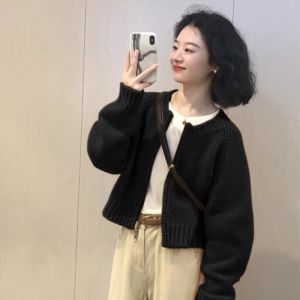 French Casual High-End Knitted Red Sweater Coat Korean Style Autumn Winter New Arrival Slim Fit Long Sleeve round Neck Zipper