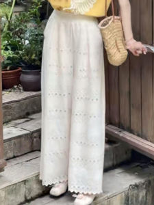 Shalldoer | High Waist Straight Leg Lace Hollow Out Casual Wide Leg Pants Womens New 2025 Summer Slimming Versatile Long Trousers