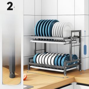 Kitchen Multi-layer Rack Dish Drainer Storage Shelf Stand Utensil Cup Plate Holder Metal No-drill Installation Countertop Organizer